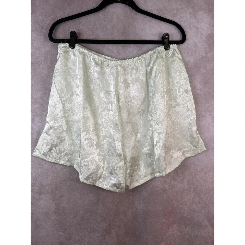 NWT Oscar de la Renta Pajama Set Women 1X Green Floral Satin Jacquard Flawed
